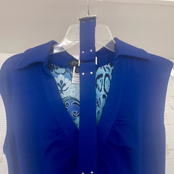 Cache Contour Collection Blue Sleeveless Below Knee V-Neck Pencil Dress Size 8 - Picture 11 of 11